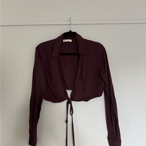 Pull&Bear Dark Purple Tie-Front Crop Top